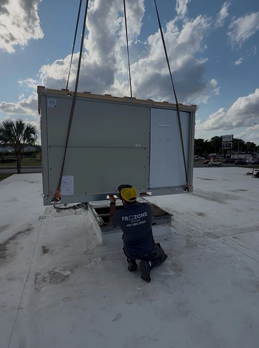 Frozone certified HVAC technician on the job in Orlando